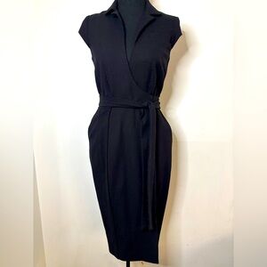 Diane von Furstenberg Griffith Virgin Wool Knee-Length Wrap Dress Black Size 4